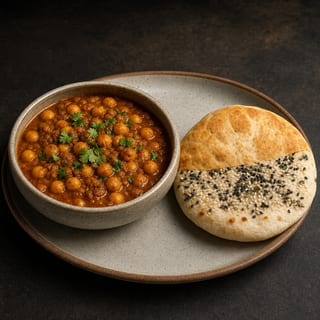 Spicy Chickpeas Chole & Fried Bhatura Bread or Fermented Kulcha