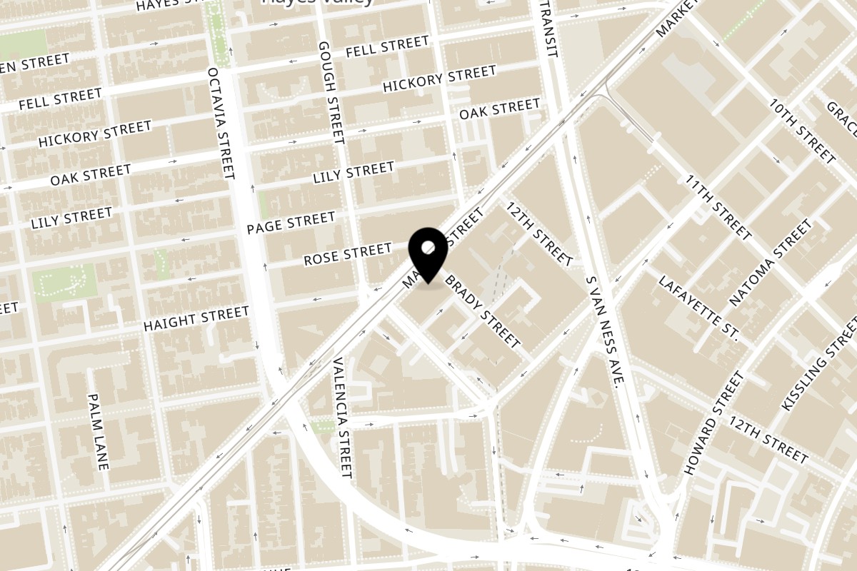 Map showing the location of vegOlicious on 1655 Market St in San Francisco